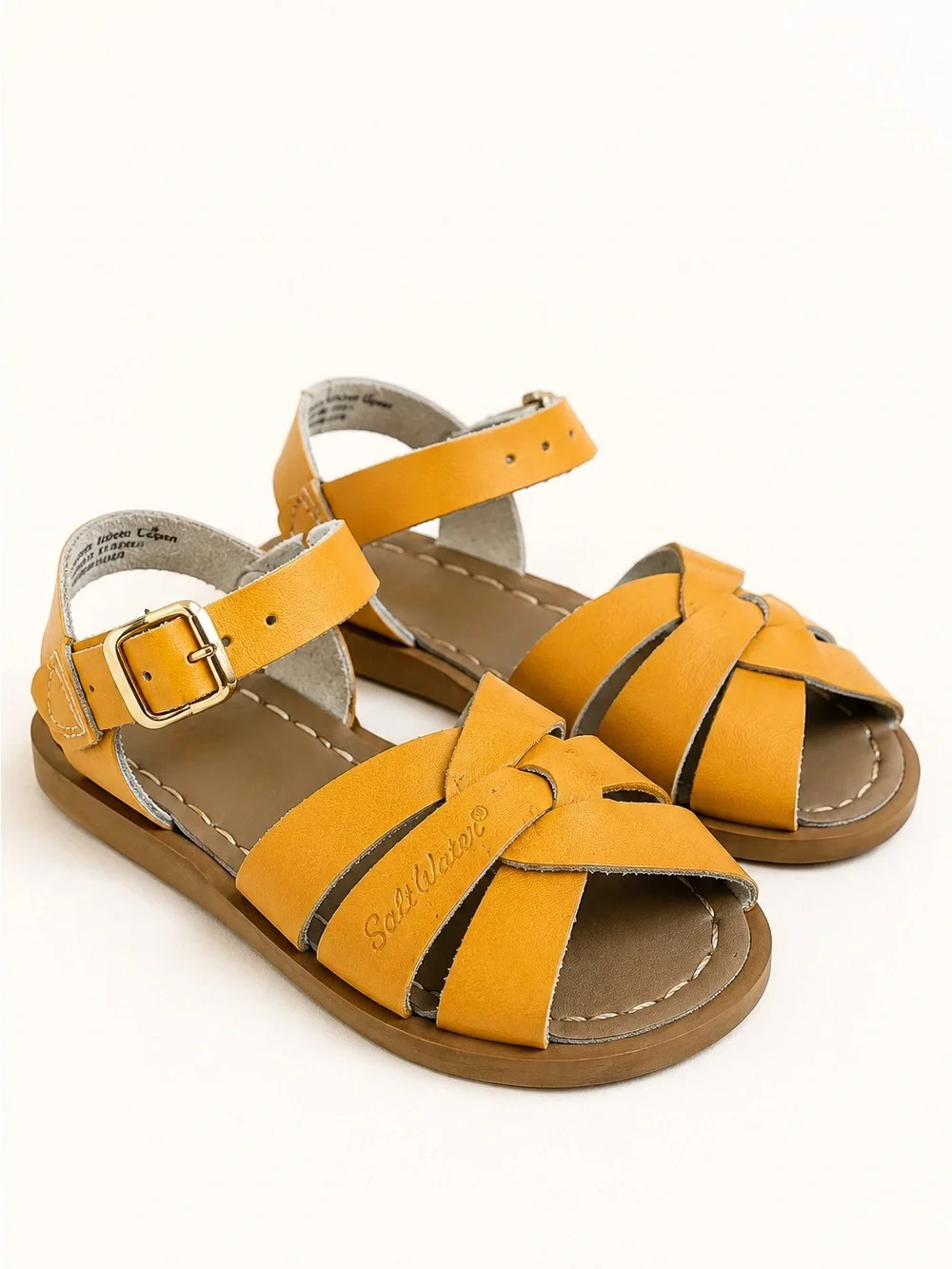 Salt Water Sandals Girls Mustard Yellow Leather Fisherman Size 1 (US 2)
